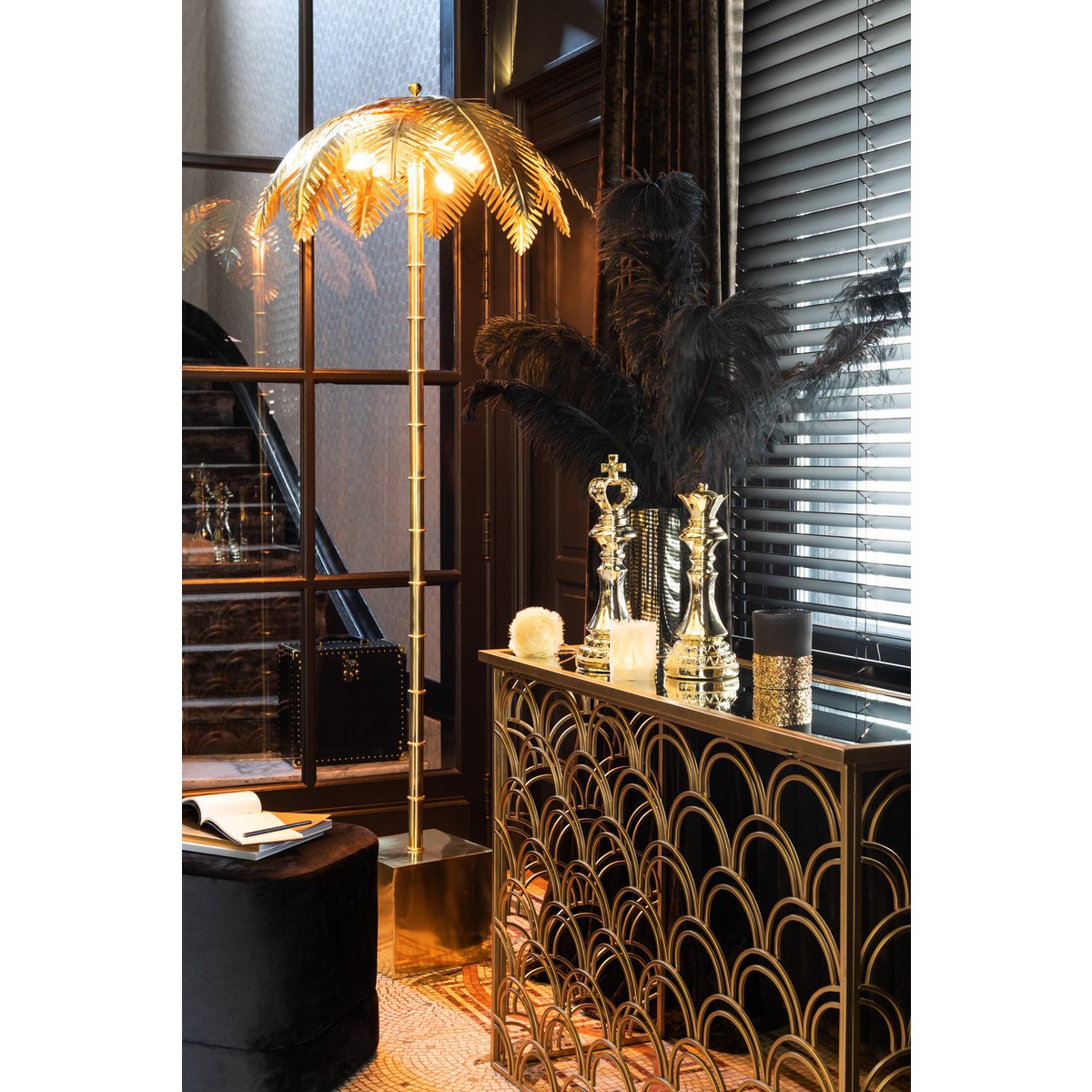 J -Line Lamp Staand Kokosbladeren - Metaal - Goud - vloerlamp