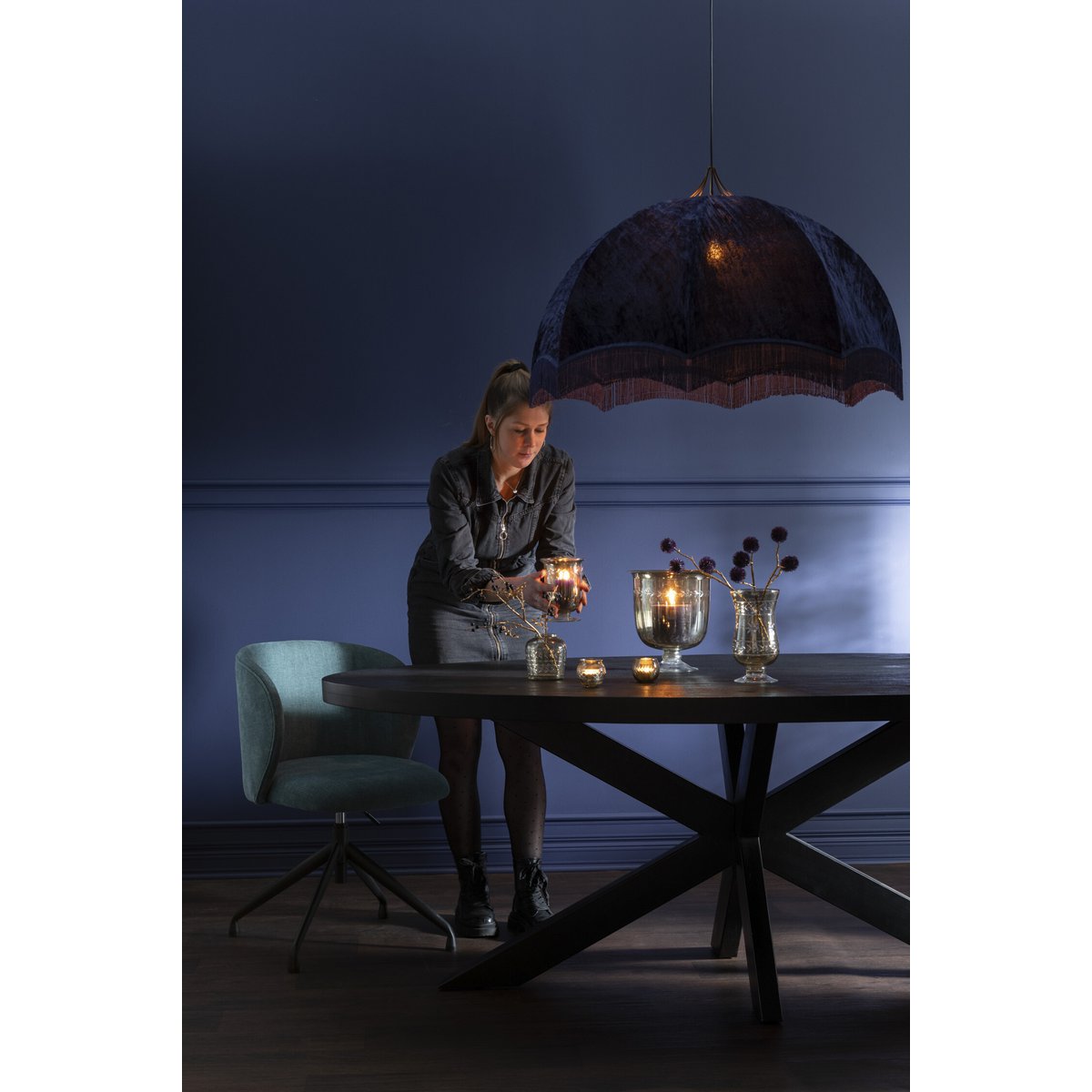 J-Line - Hanglamp Fluweel/Katoen Paars - hanglampen - sfeerbeeld