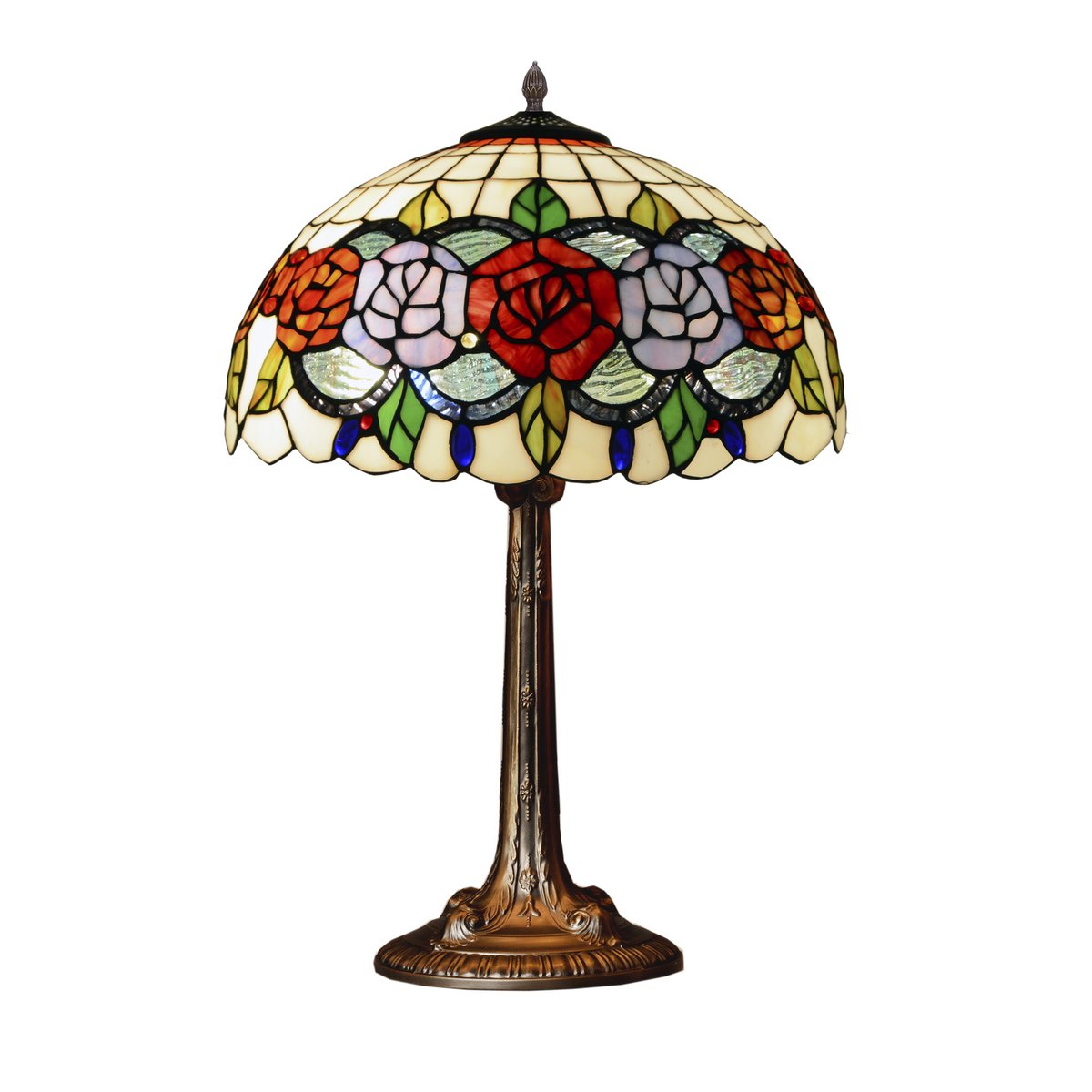 Alexandra Lighting - Rubberen Voet Tafellamp Met Tiffany Scherm Diameter 40 Cm Rosy Serie - tafellampen