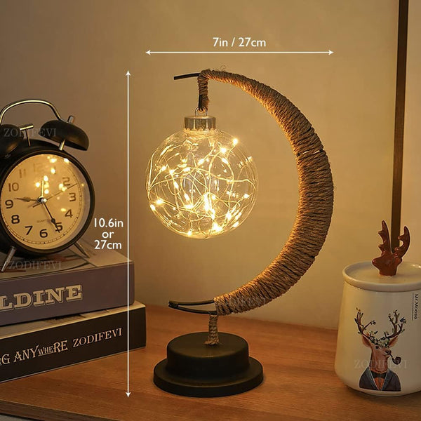 Betoverde Maanlamp Van Glas Met Warm Licht Voor Op De Tafel - tafellampen - sfeerbeeld