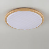 Round Wood Pleated LED Bedroom Ceiling Lamp