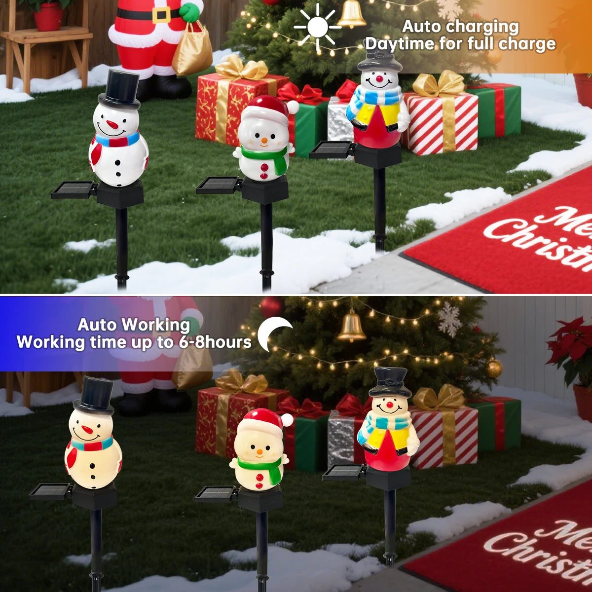 SnowGlow Kerst Sneeuwpop Solar LED Padverlichting - buitenverlichting - sfeerbeeld