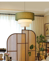 Boho Green Fabric Hanging Lamp