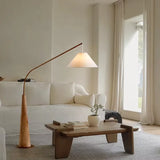 LumiArc β Luxury Wooden Arc Floor Lamp with Fabric Shade