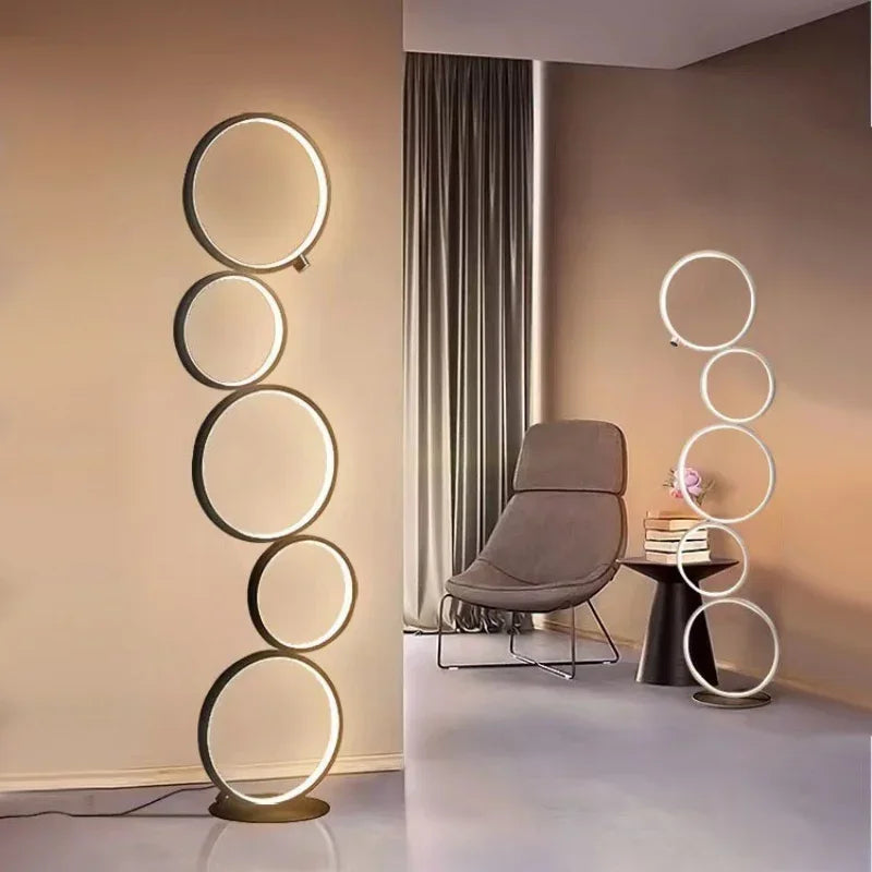 Luxe Nordic LED Vloerlamp – Dimbare 5-Ring Design - vloerlamp - sfeerbeeld