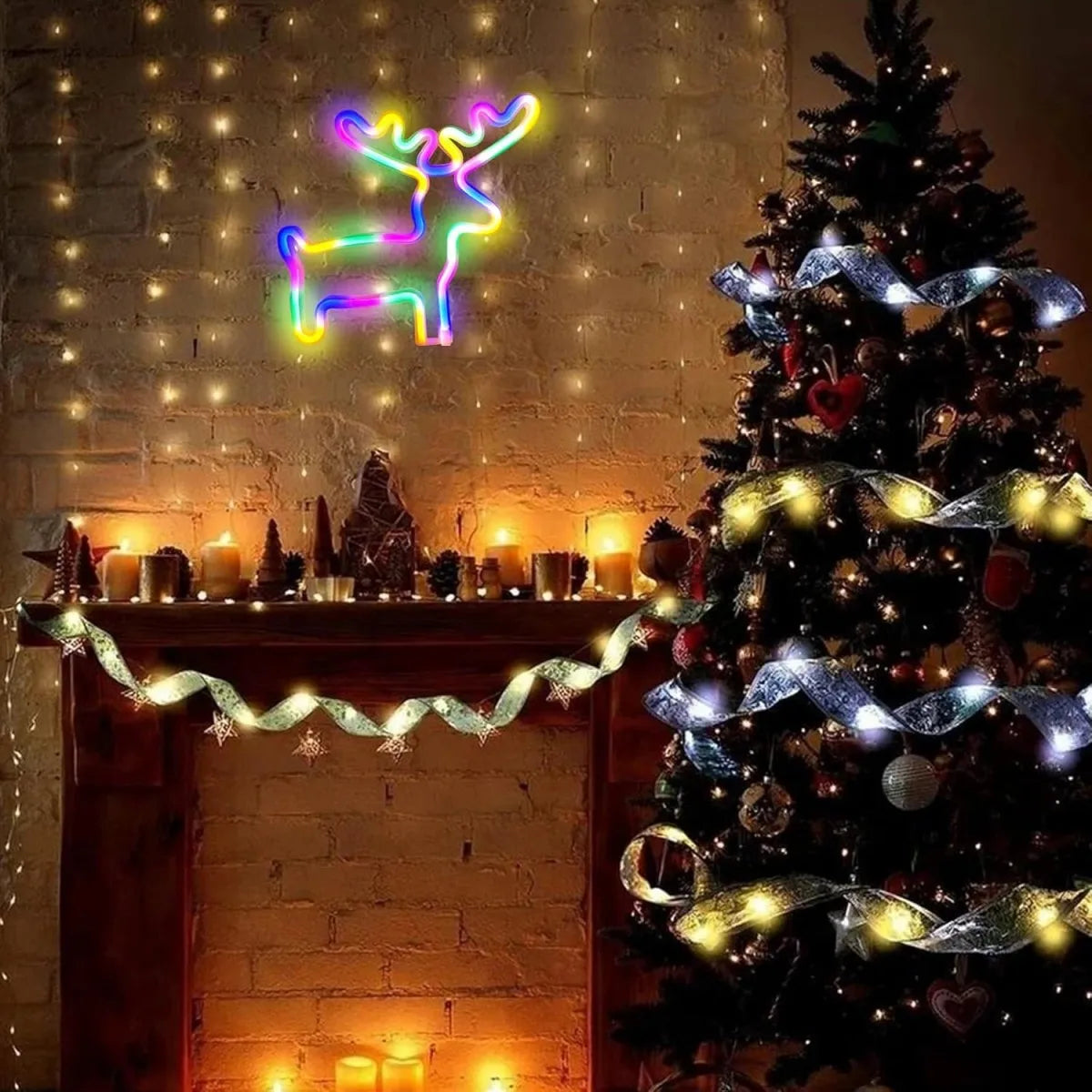 Magische Kerstsfeer Neonlamp ā Rendier, Kerstsok & Boom ā LED - buitenverlichting - verlicht