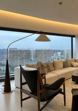 LumiArc β Luxury Wooden Arc Floor Lamp with Fabric Shade