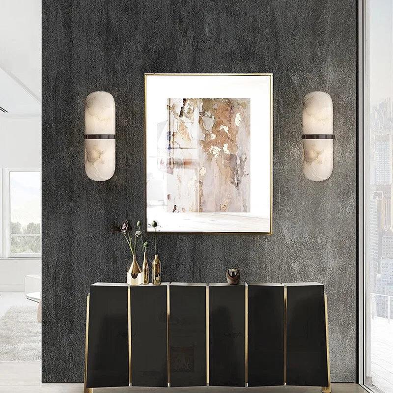 Luxe Marmeren Wandlamp – Stijlvolle Verlichting met Elegant Design - wandlamp - sfeerbeeld