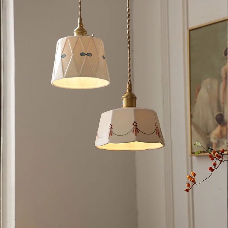 Japanese Retro BrassGlow Ceramic Pendant Lamp