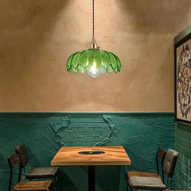 LumièrePetal Vintage Koperen Glas Hanglamp - plafondlamp - sfeerbeeld