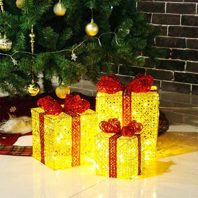LumiGift 3-Delige Verlichte Cadeaudoos Set met LED - buitenverlichting