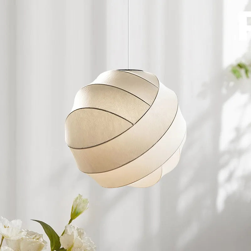 Wabi Sabi Zijde Hanglamp – Japanse Minimalistische Ronde Plafondlamp - hanglampen - sfeerbeeld