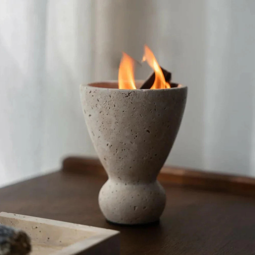 Vintage Travertine Luxe Mubkhar – Houten Wierookhouder & Palo Santo Brander - tafellampen