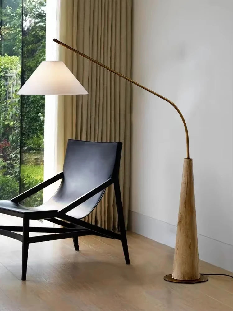LumiArc – Luxury Wooden Arc Floor Lamp with Fabric Shade