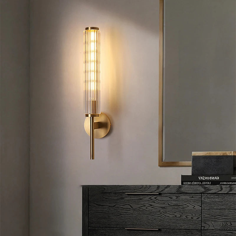 Moderne Luxe Gouden Wandlamp met Helder Glazen Kap - wandlamp