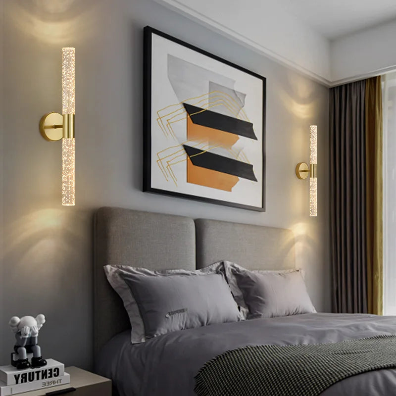 LumiGlas – Luxe LED Wandlamp met Kristal Bubbelstaaf - wandlamp - sfeerbeeld