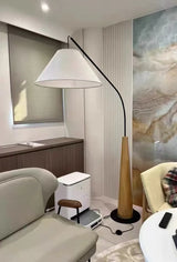 LumiArc β Luxury Wooden Arc Floor Lamp with Fabric Shade