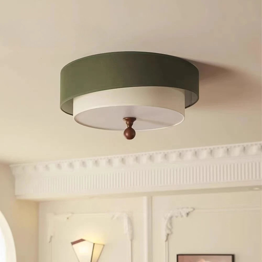 Wabi Sabi Vintage Plafondlamp – Cirkelvormige Groene/Witte Stoffen Lamp - plafondlampen