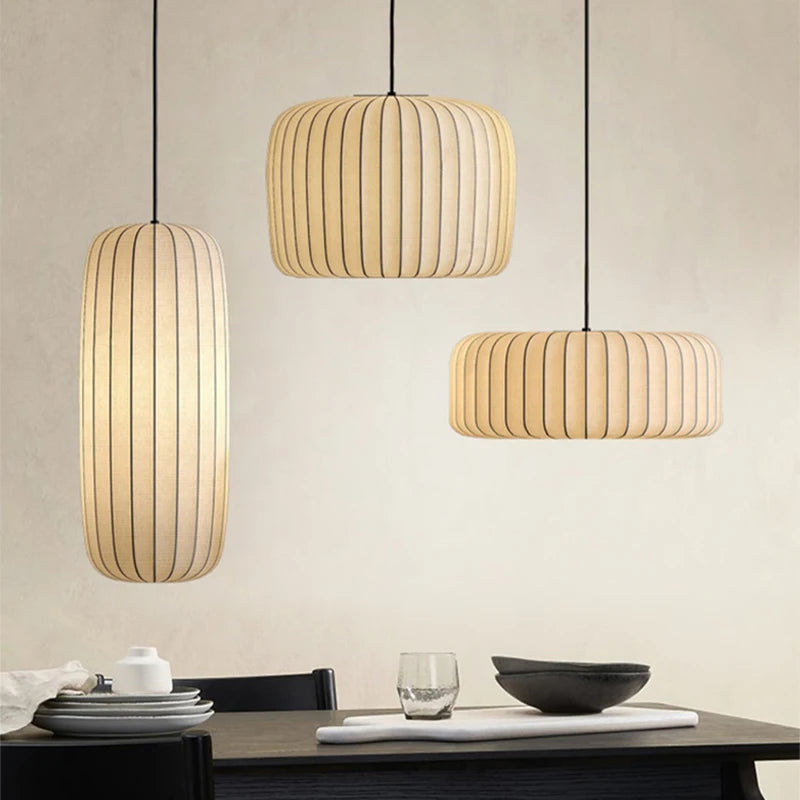 Modern Japanese Wabi Sabi Silk Hanging Lamp