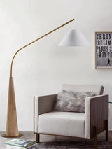 LumiArc β Luxury Wooden Arc Floor Lamp with Fabric Shade