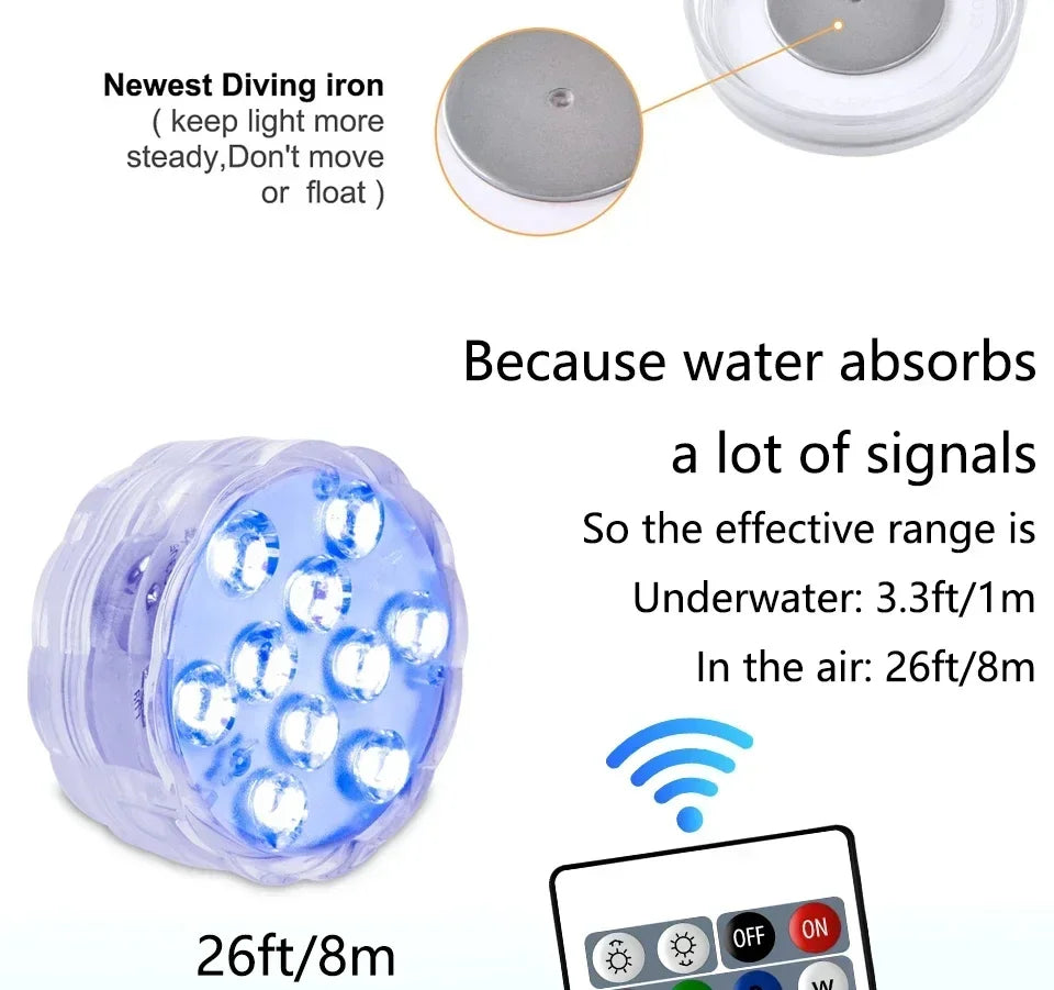 LUMISNAP 10-LED RGB Onderwaterlampen met Magnetische Bevestiging - buitenverlichting - verlicht
