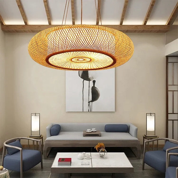 BambuLoom Grace: Handmade Bamboo Wicker Pendant Lamp