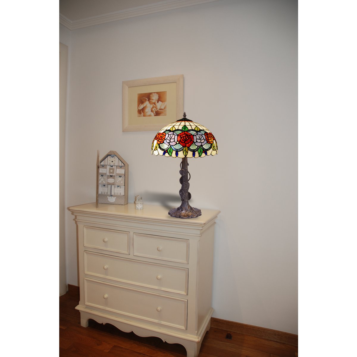 Alexandra Lighting - Rubber Voet Tafellamp Met Tiffany Scherm Diameter 40 Cm Rosy Serie - tafellampen - sfeerbeeld