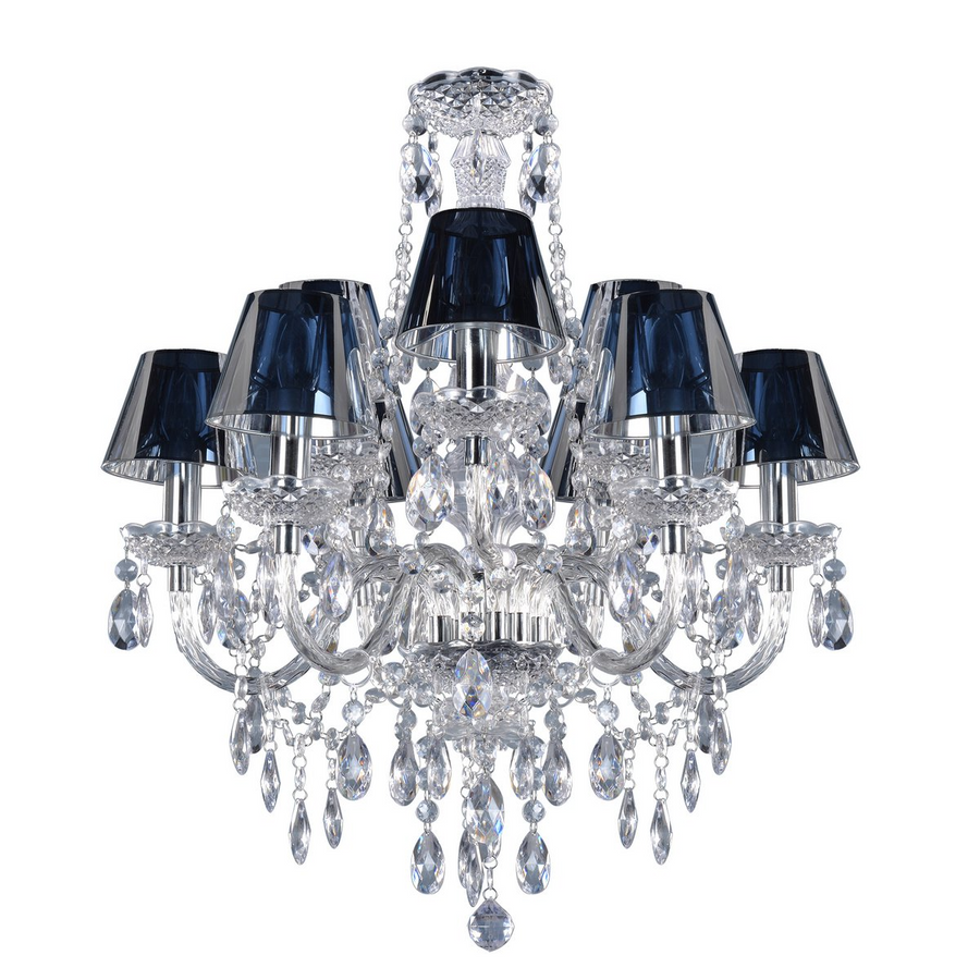 Muno - Romeo 9 Arm Transparent Chandelier with Chrome Shades