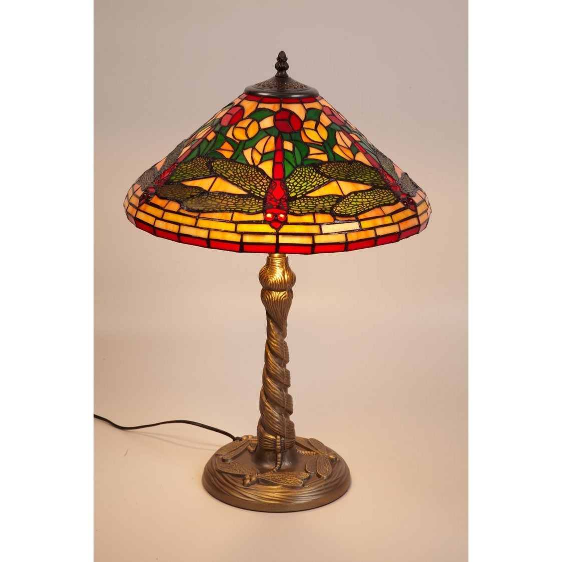 Alexandra Lighting - Rubberen Voet Tafellamp Met Tiffany Libellenscherm Diameter 40Cm Compact Serie - tafellampen