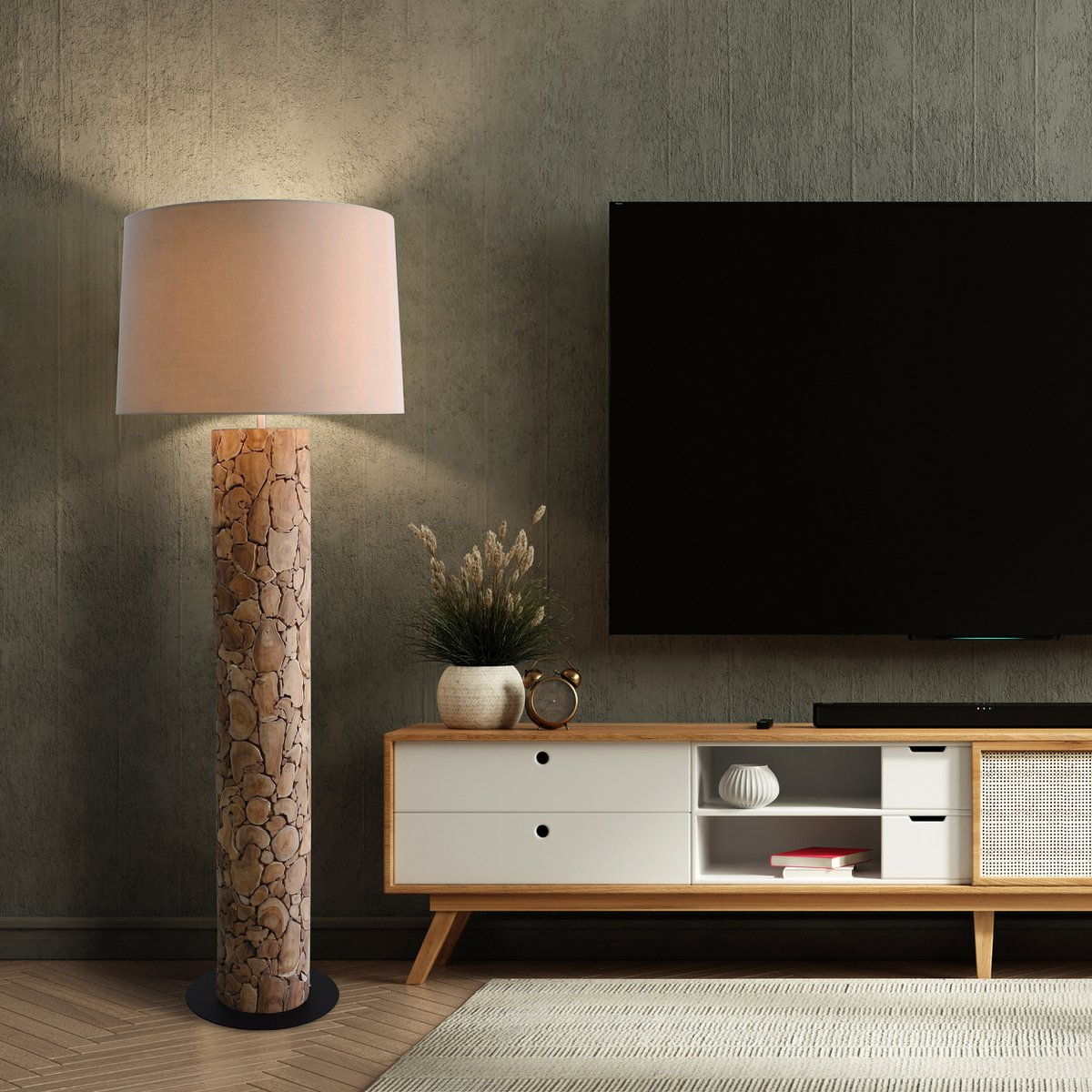 Salesfever - Vloerlamp Drijfhout Naturel/Wit - vloerlampen - sfeerbeeld