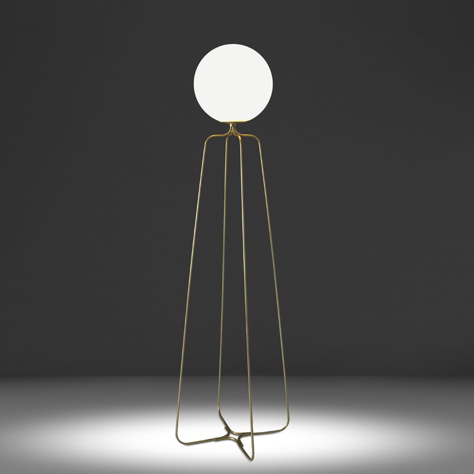 ANGEL CERDA - Vloerlamp Met Voet Van Goudkleurig Staal En Wit Getinte Glazen Bol. - vloerlamp - sfeerbeeld