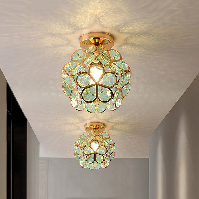 Design Floral Style Glass Hall Ceiling Lamp