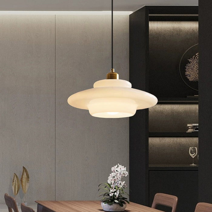 Witte Glazen Hanglamp - hanglampen - zijaanzicht
