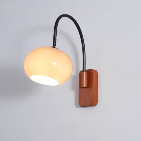 Bauhaus Khaki Swivel Glass Wall Lamp with Wood Finish