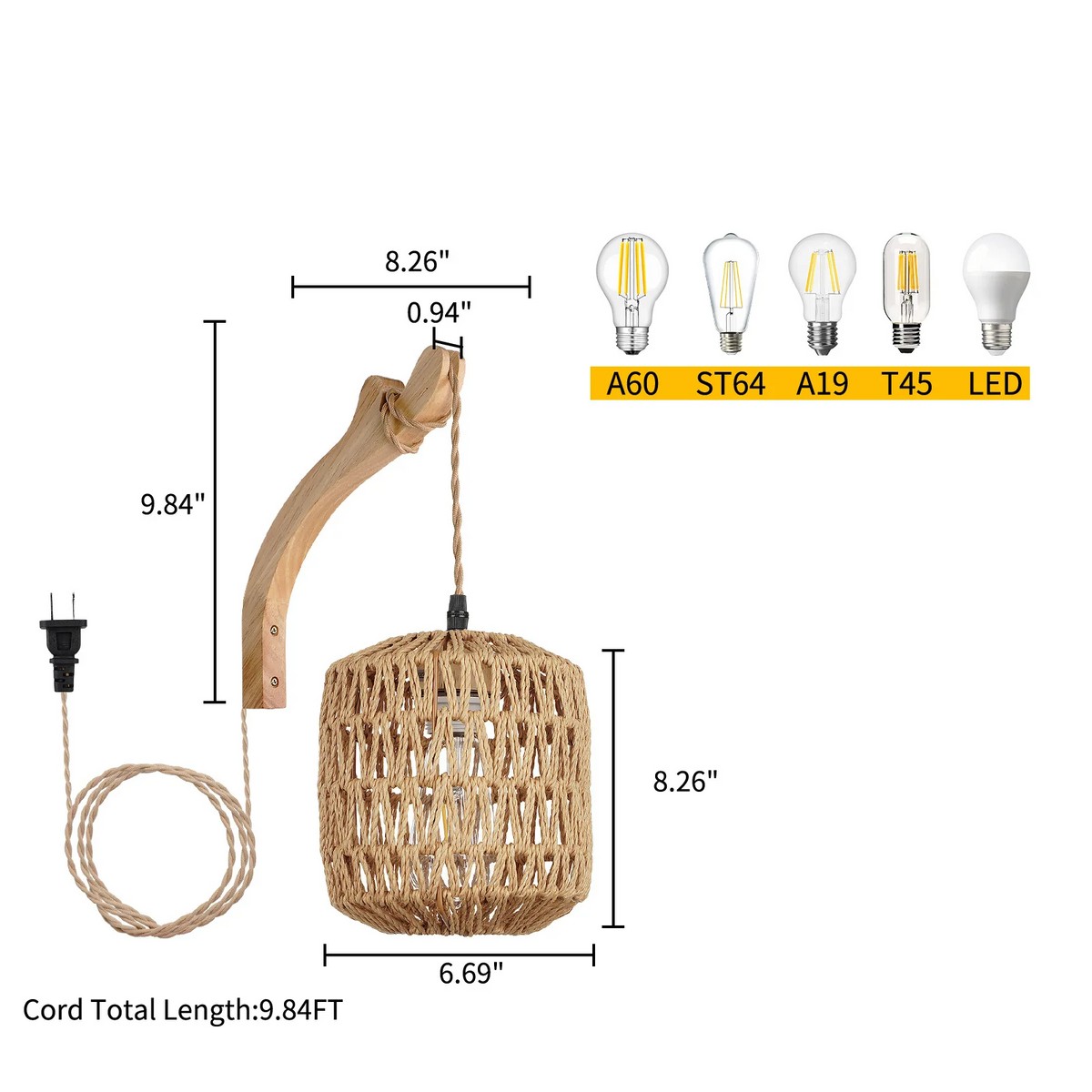 NaturLume Bamboo Wall Lantern – Hand-woven Rattan Wall Lamp with E27 Fitting