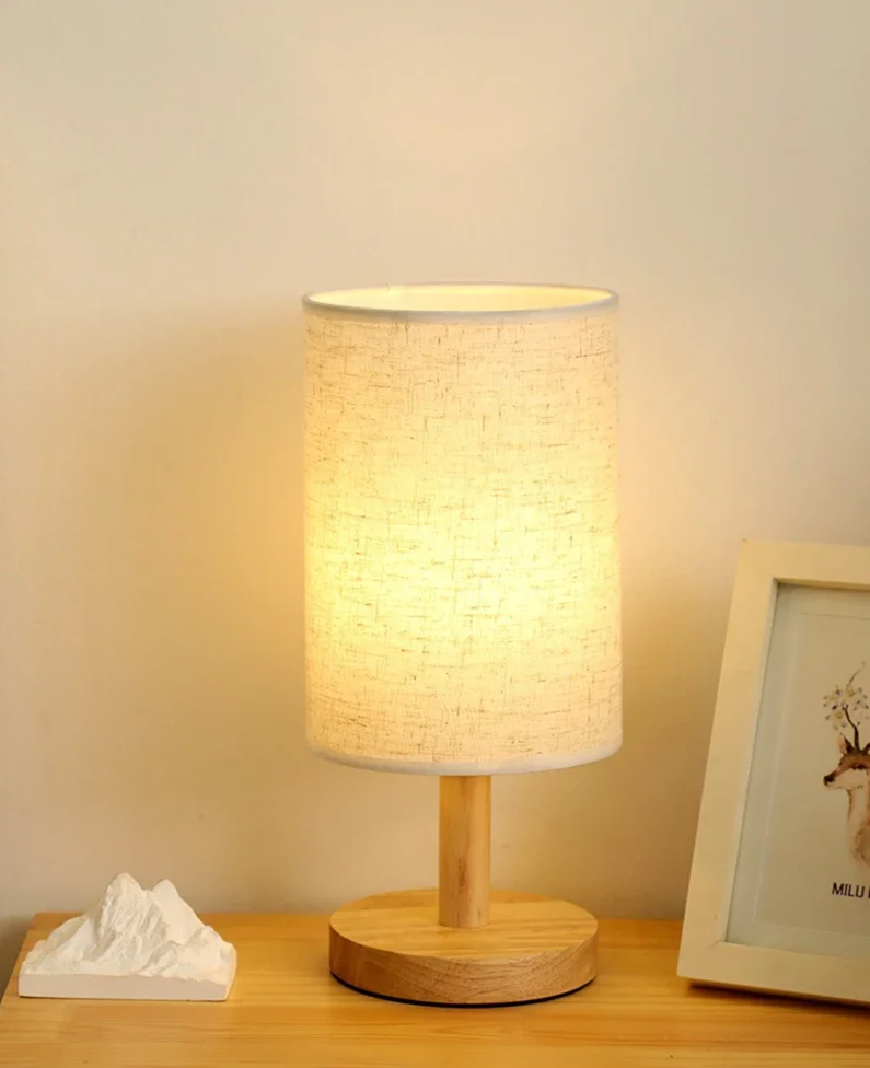 Aurora SilkGlow LED Tafellamp – Dimbare Aziatische Nachtlamp met Houten Basis & Stoffen Kap - tafellampen - materiaaldetail