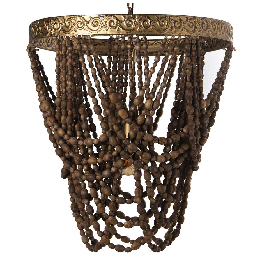 Alexandra Style - Metal Ceiling Lamp With Wooden Beads, 1Xe27, Max.60W °60X74/179Cm