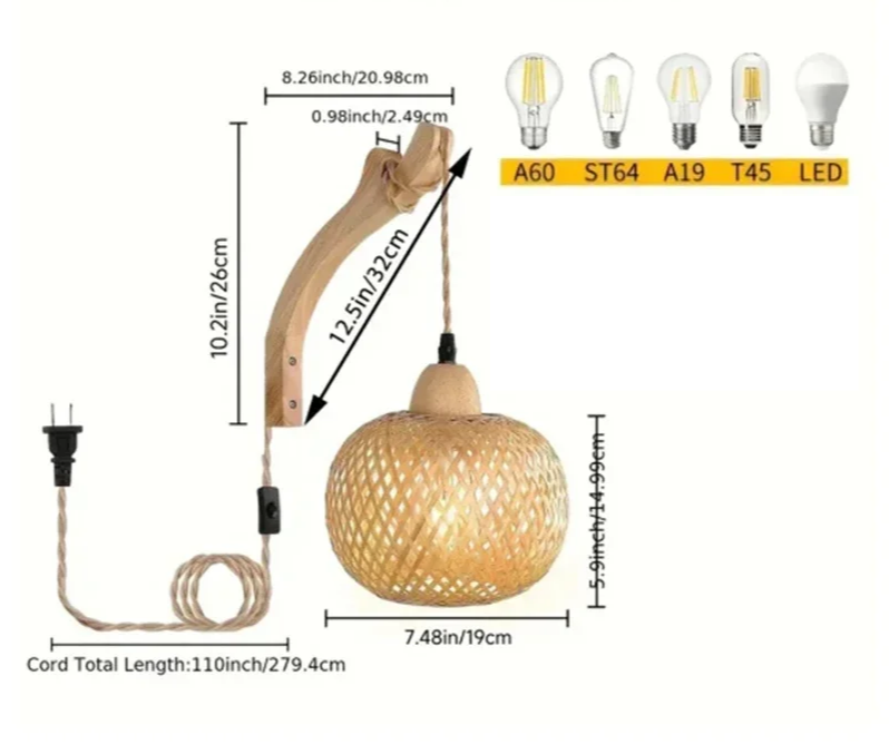 NaturLume Bamboe Wandlantaarn – Handgeweven Rotan Wandlamp met E27 Fitting - wandlamp - materiaaldetail