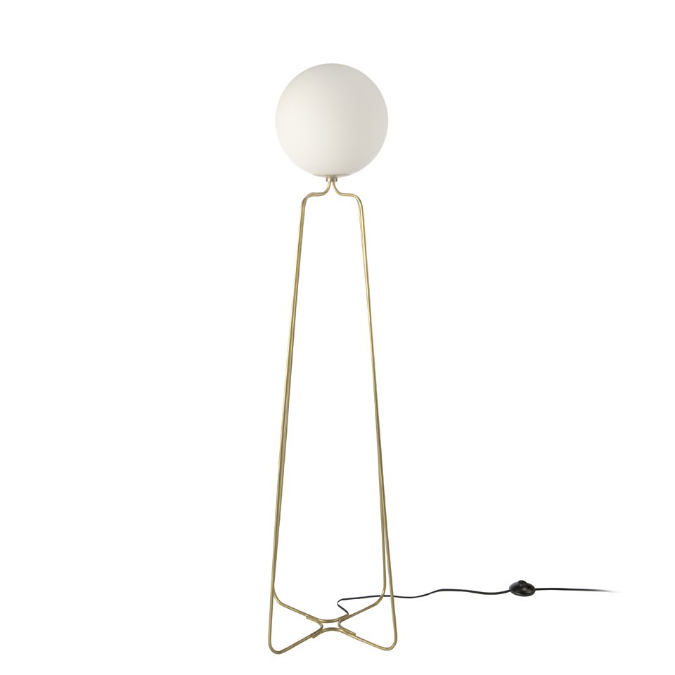 ANGEL CERDA - Vloerlamp Met Voet Van Goudkleurig Staal En Wit Getinte Glazen Bol. - vloerlamp - close-up