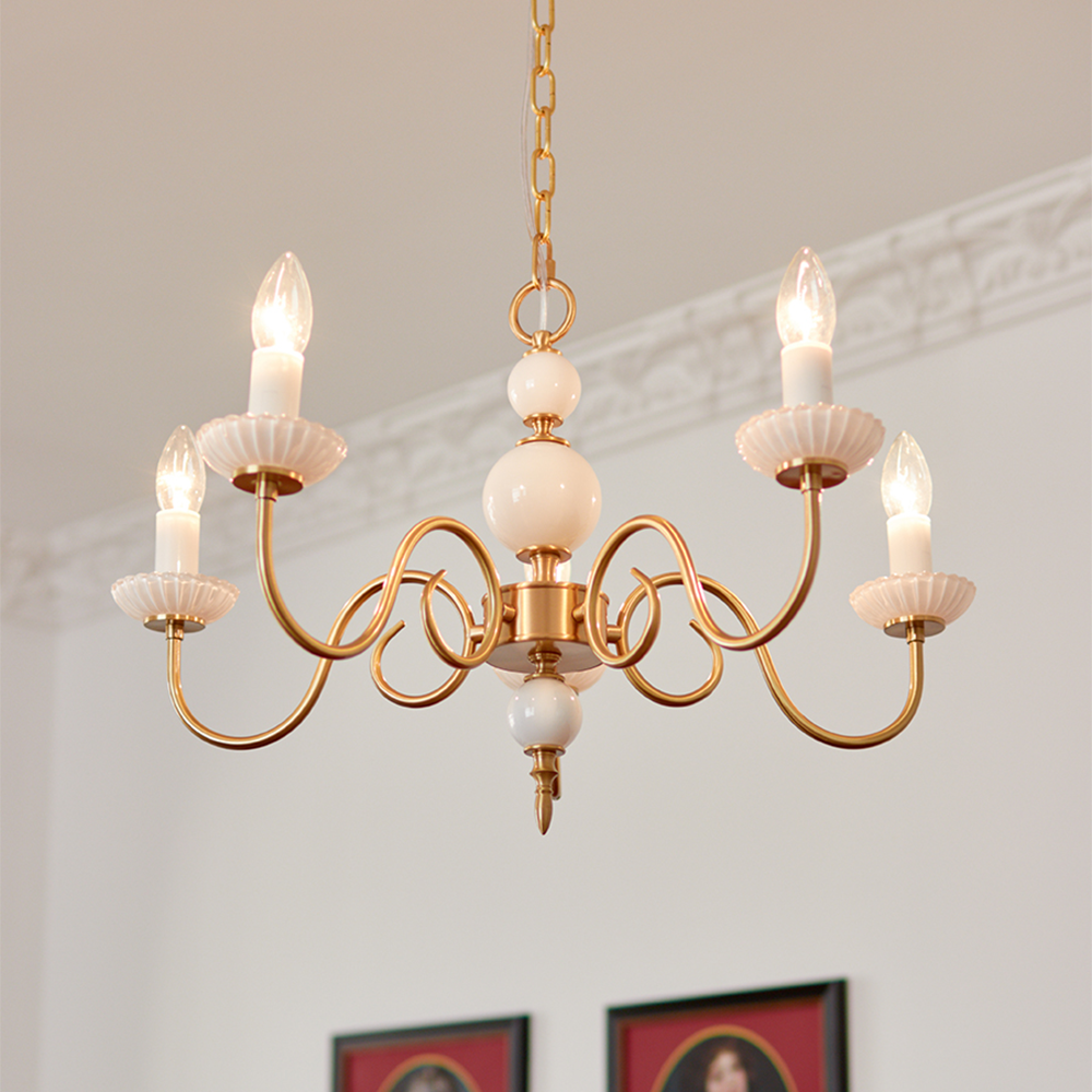 Creme Glazen Kroonluchter Amerikaanse Retro Metalen Kroonluchter Lamp Slaapkamer - hanglampen - sfeerbeeld