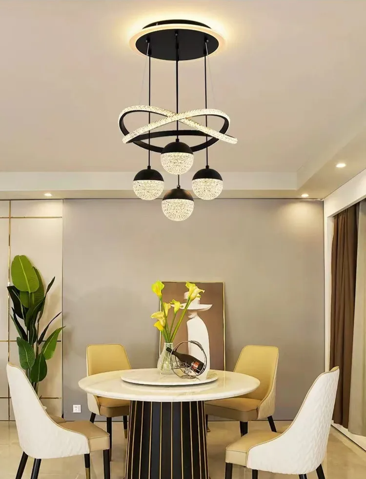 LumaCrest LED Hanglamp – Moderne Art Deco Sfeer voor Eetkamer en Woonruimte - plafondlamp - zijaanzicht