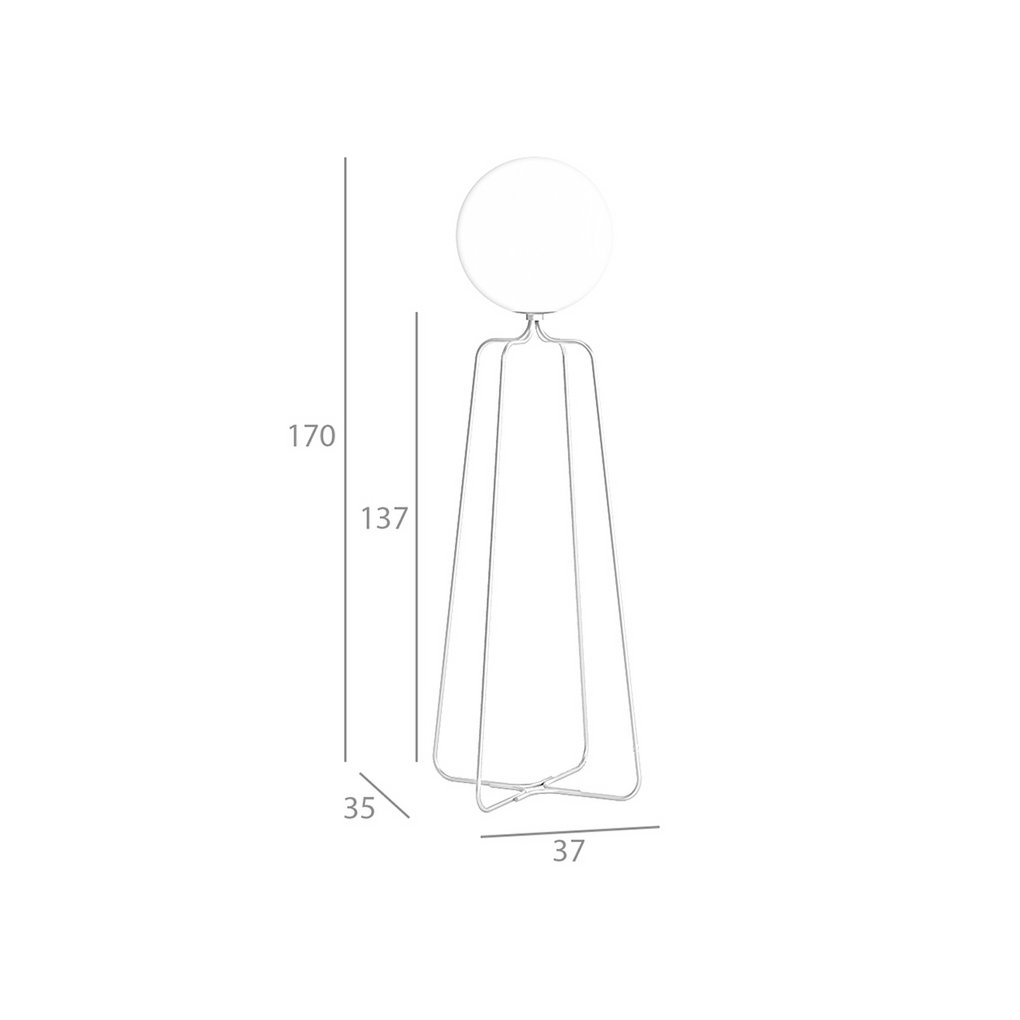 ANGEL CERDA - Vloerlamp Met Voet Van Goudkleurig Staal En Wit Getinte Glazen Bol. - vloerlamp - zijaanzicht