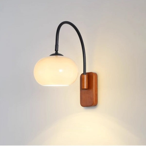 Bauhaus Kaki Draaibare Glazen Wandlamp Met Houten Afwerking - wandlampen - afmetingen