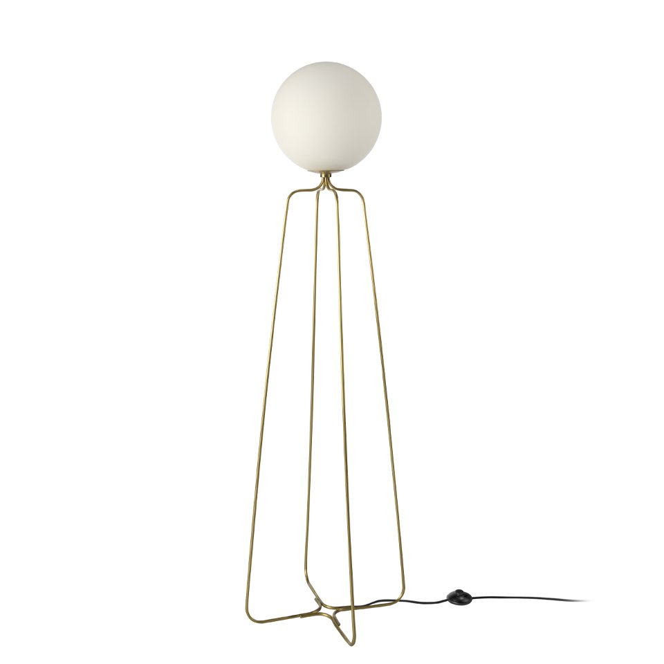 ANGEL CERDA - Vloerlamp Met Voet Van Goudkleurig Staal En Wit Getinte Glazen Bol. - vloerlamp - detail