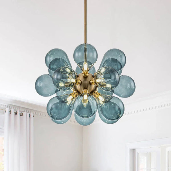 Cluster Blauwe Glazen Bellenkroonluchter - hanglampen - zijaanzicht