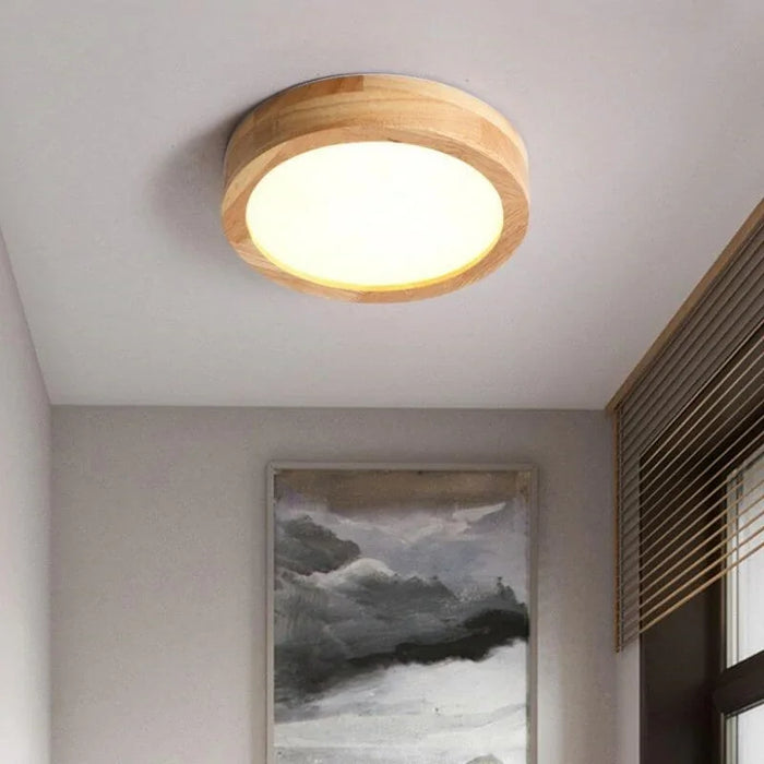 Houten Ronde Plafondlamp - plafondlamp - sfeerbeeld