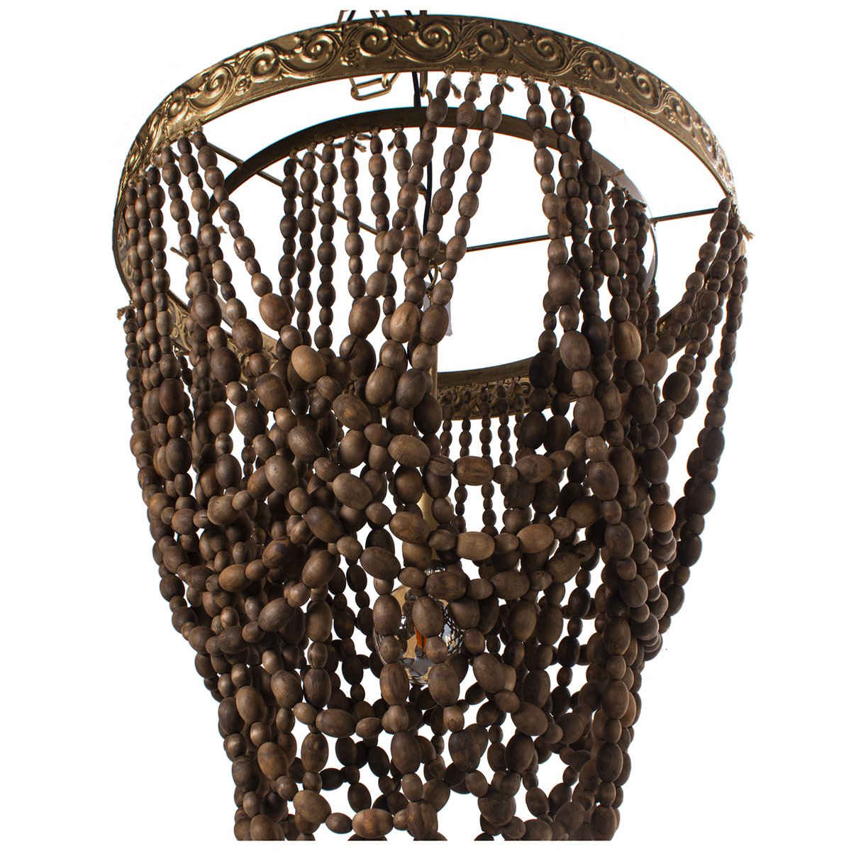 Alexandra Style - Metalen Plafondlamp Met Houten Kralen, 1Xe27, Max.60W °60X74/179Cm - hanglampen - sfeerbeeld