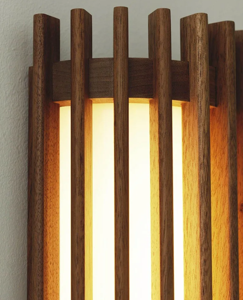 “ZenAura Wabi-Sabi Wandlamp” – Japanse Retro Walnoot LED Wandverlichting - wandlamp - detail