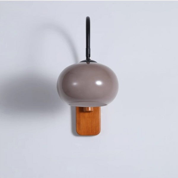 Bauhaus Kaki Draaibare Glazen Wandlamp Met Houten Afwerking - wandlampen - verlicht