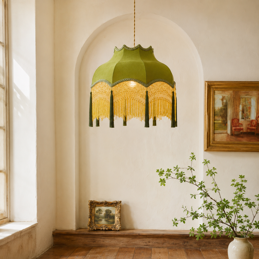 ChâteauLumière French Retro Copper & Fabric Tassel Chandelier